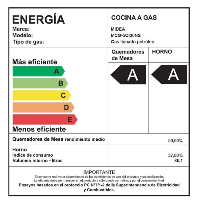 Cocina Midea 5 Quemadores con Grill – MCG-5QI30N