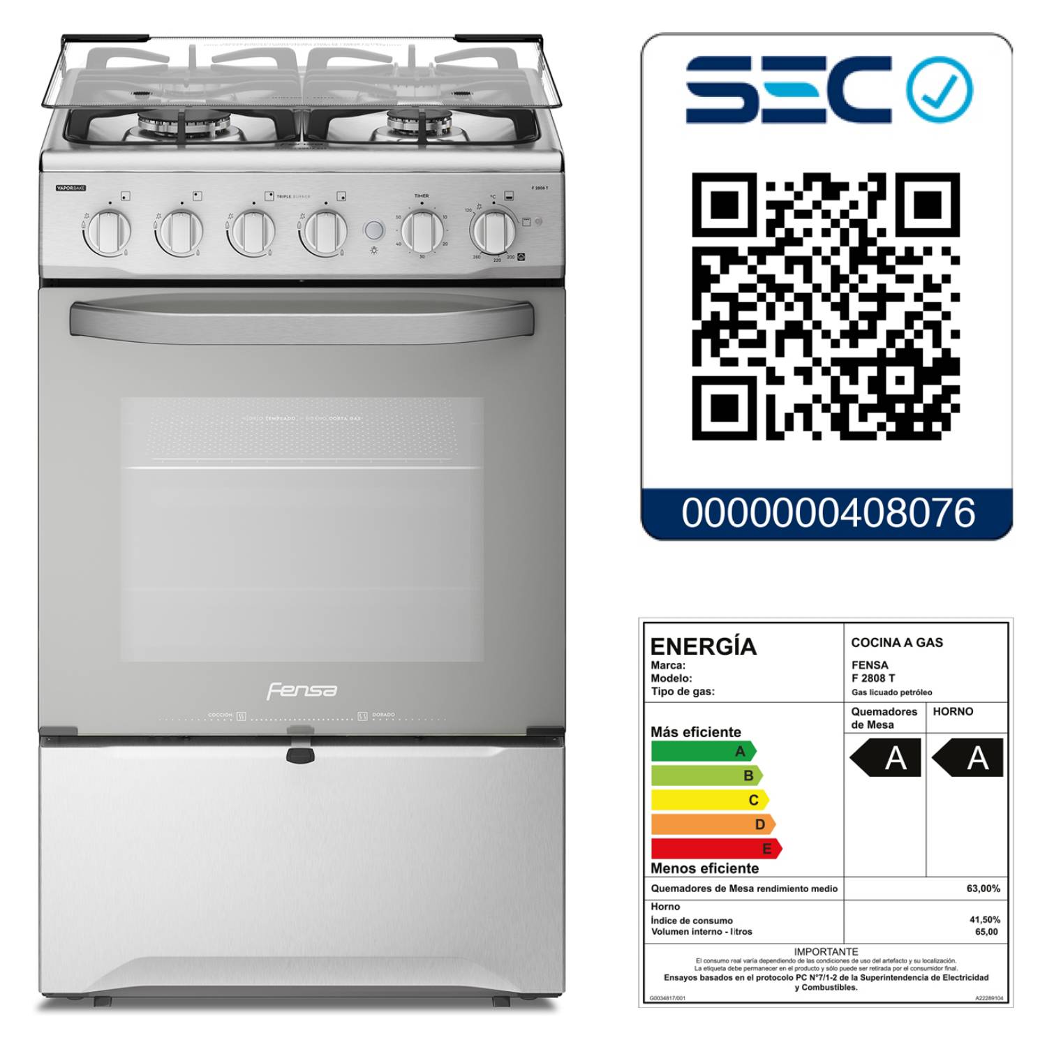 Cocina Fensa 4 Platos Experience con VaporBake – Modelo F2808T
