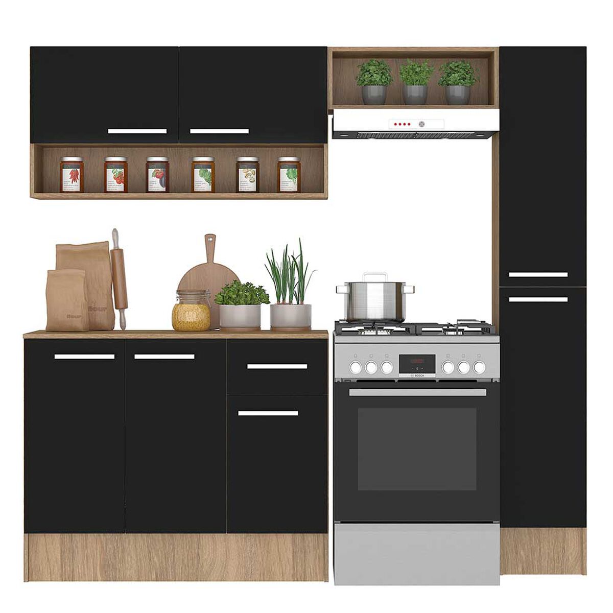 Mueble de Cocina Vekkahome Madri 1 Cajón 7 Puertas Negro Café