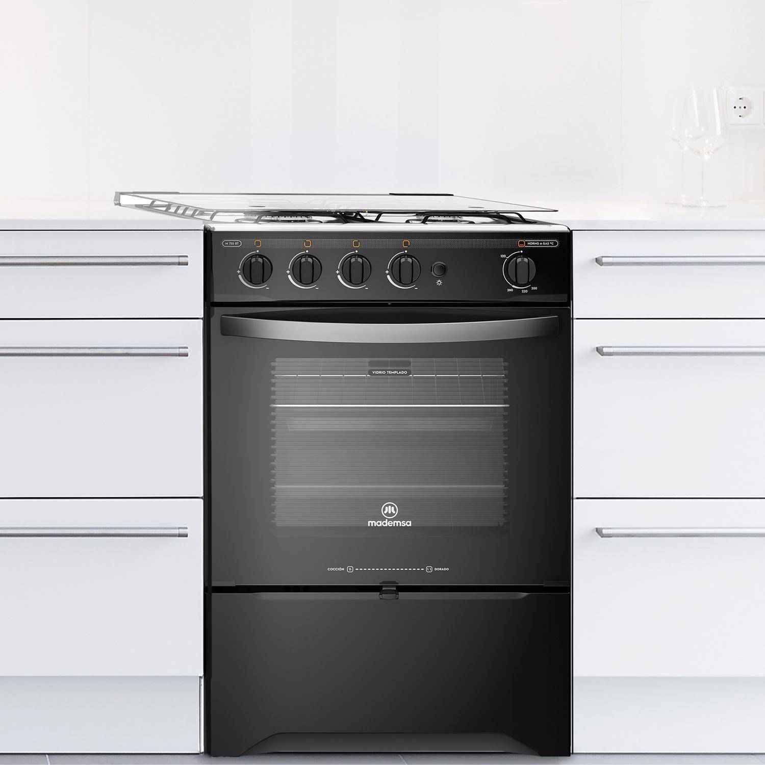 Cocina a gas 4 platos negra 65 litros