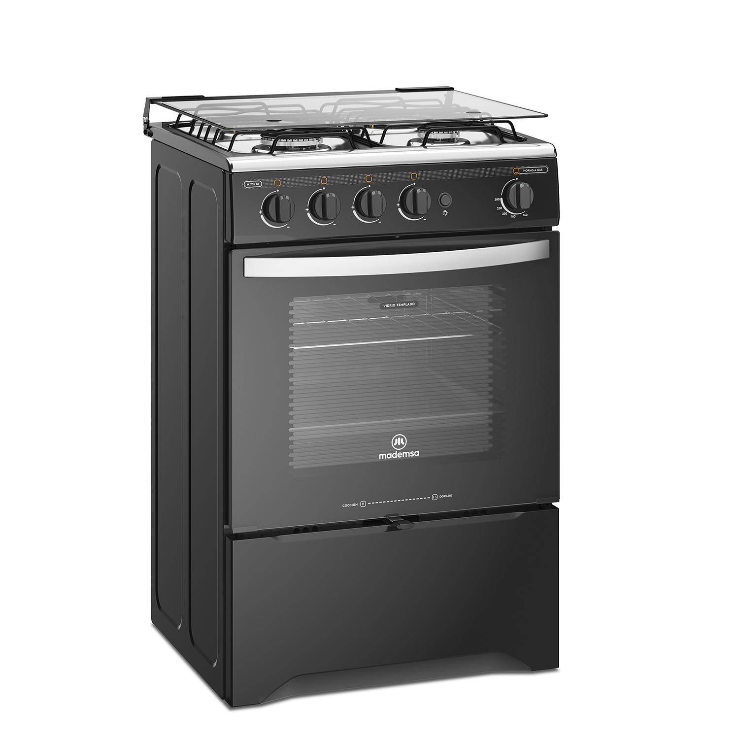 Cocina a gas 4 platos negra 65 litros - descuento especial