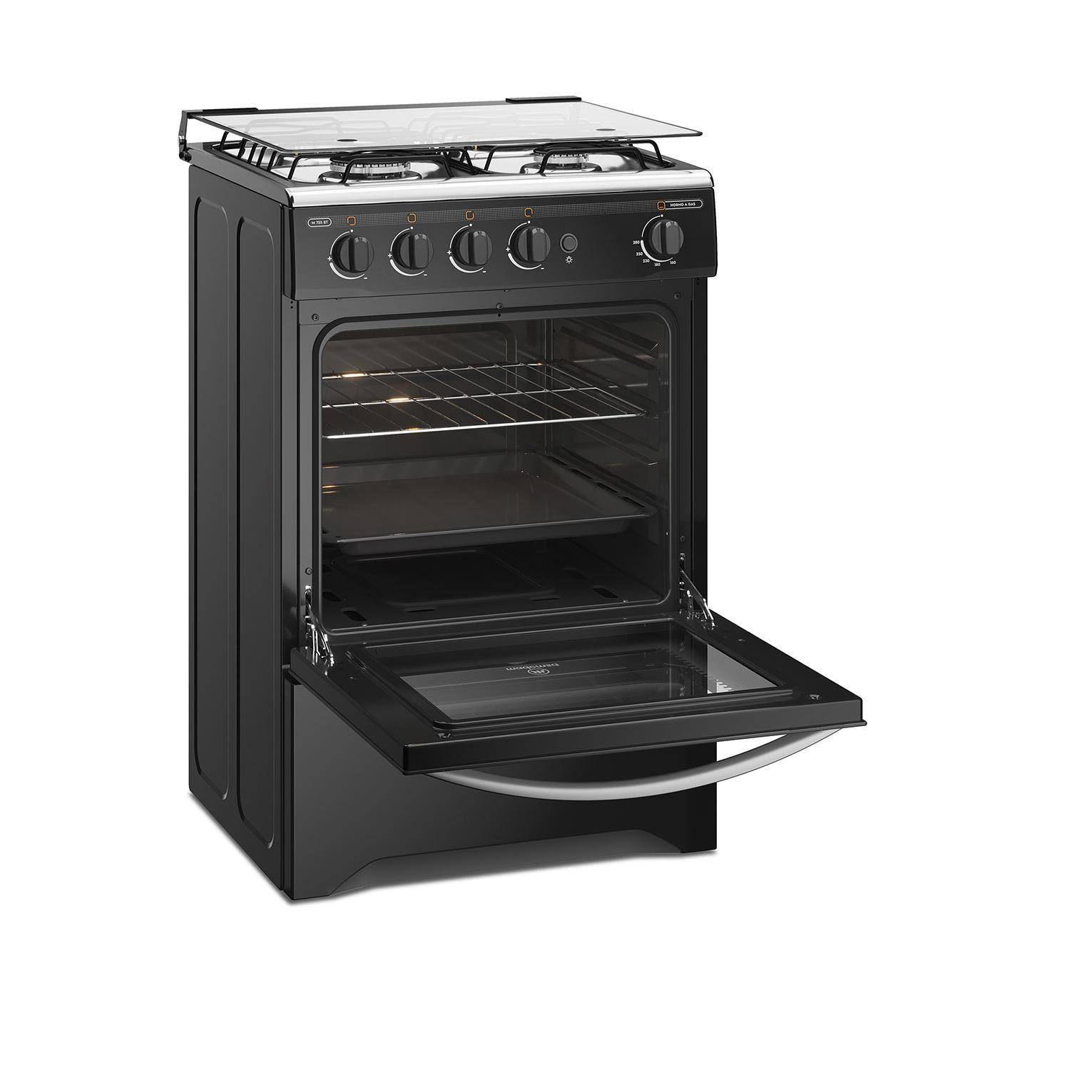 Cocina a gas 4 platos negra 65 litros - descuento especial