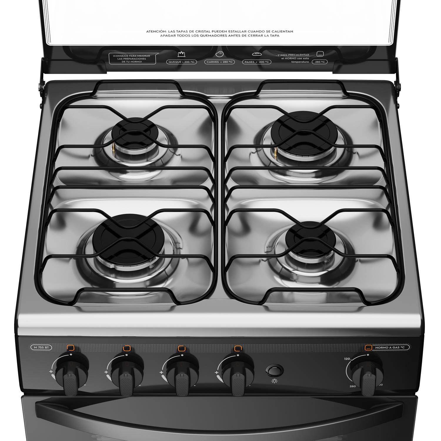 Cocina a gas 4 platos negra 65 litros - descuento especial