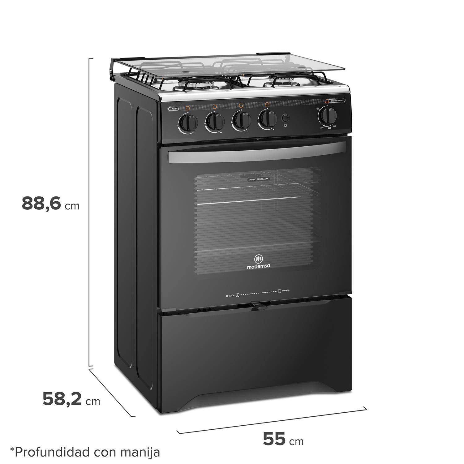 Cocina a gas 4 platos negra 65 litros - descuento especial