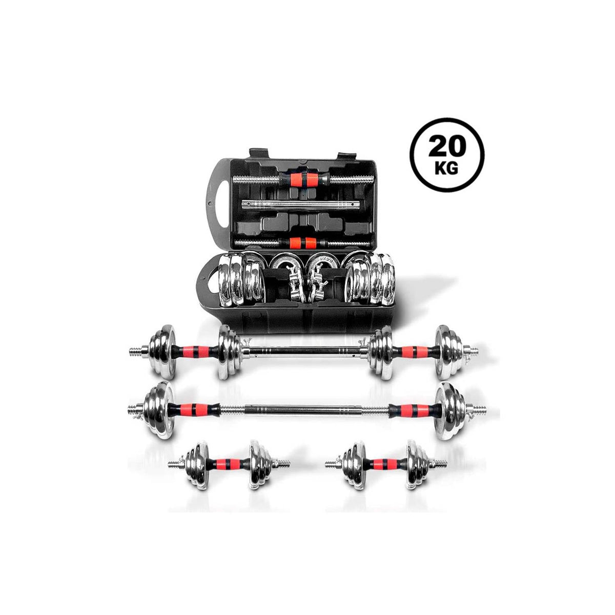 Mancuernas Ajustables Set 20kg Cromo Fitnics Barra Caja