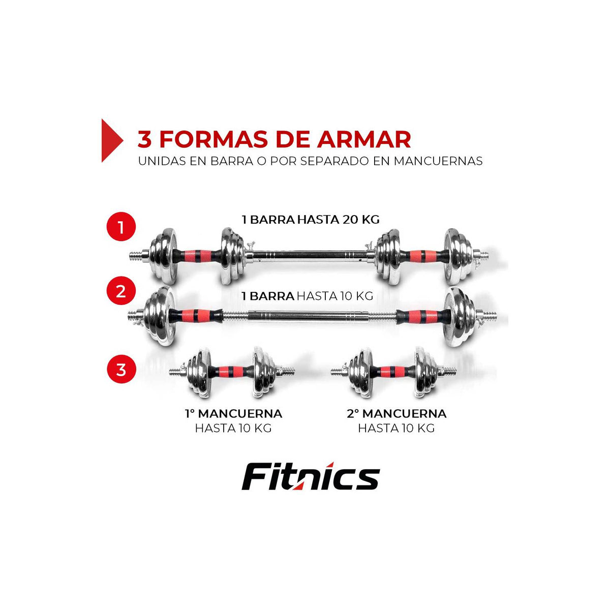 Mancuernas Ajustables Set 20kg Cromo Fitnics Barra Caja